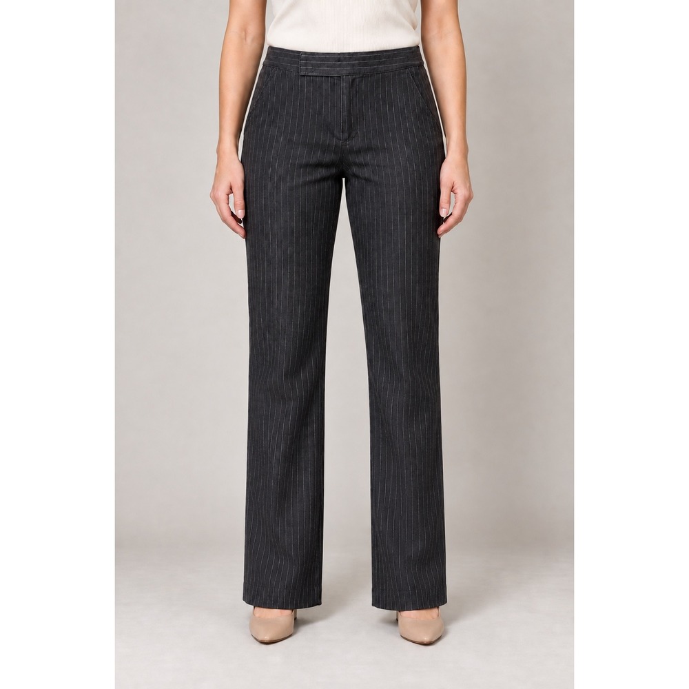 Lauren Ralph Lauren Office Siren Pinstripe Straight Leg Trousers Women 10P Black